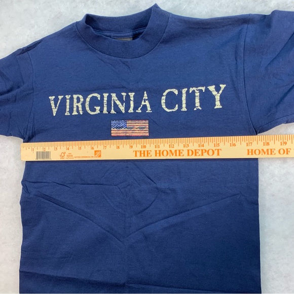 Vintage Virginia City (Nevada) T Shirt Solid Navy Blue With Logo, US Flag, Small - Picture 10 of 11